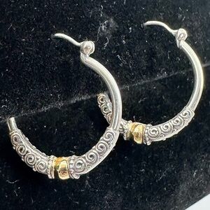 ROBERT MANSE Bali Sterling Silver 18K Yellow Gold Scroll Filigree Hoop Earrings